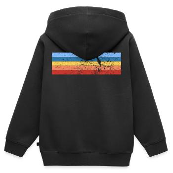 Design à rayures avec des couleurs vintage au look grunge - Sweat Premium à capuche zippé enfant bio - noir - Dos - AI Model Kid Male (0cm)