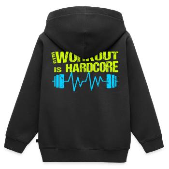 Gym Workout est un entraînement hardcore avec Haltère - Sweat Premium à capuche zippé enfant bio - noir - Dos - AI Model Kid Male (0cm)