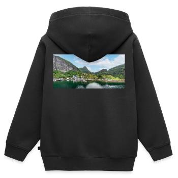 Geiranger panorama view from harbor - Kinder Premium Organic Zip Hoodie - Schwarz - Hinten - AI Model Kid Male (0cm)