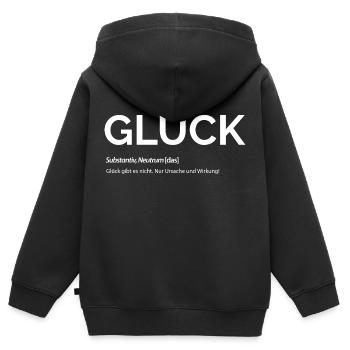 Glück - Kinder Premium Organic Zip Hoodie - Schwarz - Hinten - AI Model Kid Male (0cm)