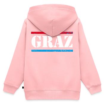 Graz - Kinder Premium Organic Zip Hoodie - Rosa - Hinten - AI Model Kid Female (0cm)