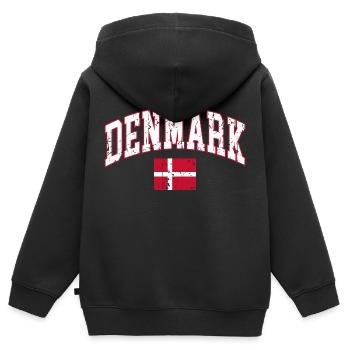 Danemark drapeau Danemark - Sweat Premium à capuche zippé enfant bio - noir - Dos - AI Model Kid Male (0cm)