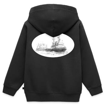 Remorqueur de mer avec remorque - Sweat Premium à capuche zippé enfant bio - noir - Dos - AI Model Kid Male (0cm)