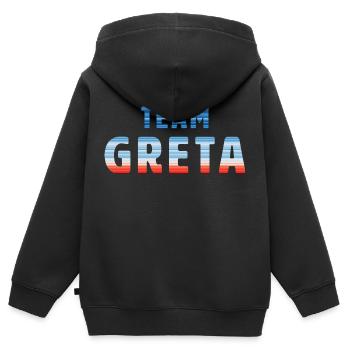 Team Greta | Warming Stripes - Kinder Premium Organic Zip Hoodie - Schwarz - Hinten - AI Model Kid Male (0cm)