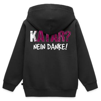 Katar Boykott Spruch Geschenk - Kinder Premium Organic Zip Hoodie - Schwarz - Hinten - AI Model Kid Male (0cm)