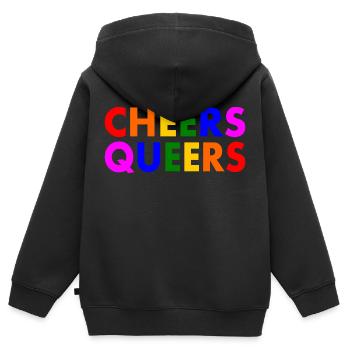 Cheers queers - Sweat Premium à capuche zippé enfant bio - noir - Dos - AI Model Kid Male (0cm)