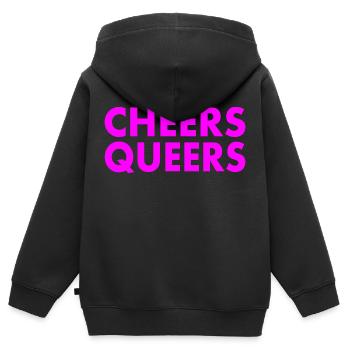 Cheers queers - Sweat Premium à capuche zippé enfant bio - noir - Dos - AI Model Kid Male (0cm)