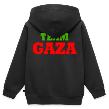 Team gaza - Kids Premium Organic Zip-up Hoodie - black - Back - AI Model Kid Male (0cm)