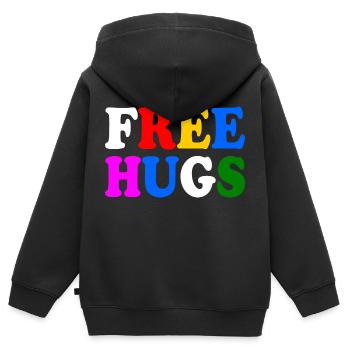 Free hugs - Sweat Premium à capuche zippé enfant bio - noir - Dos - AI Model Kid Male (0cm)