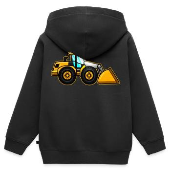 Chargeuse sur pneus jaune - Sweat Premium à capuche zippé enfant bio - noir - Dos - AI Model Kid Male (0cm)