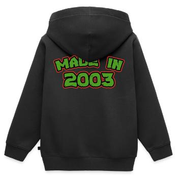 Hergestellt im Jahr 2003 - Kinder Premium Organic Zip Hoodie - Schwarz - Hinten - AI Model Kid Male (0cm)