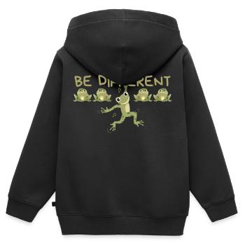 ÊTRE DIFFÉRENT Grenouille - Sweat Premium à capuche zippé enfant bio - noir - Dos - AI Model Kid Male (0cm)