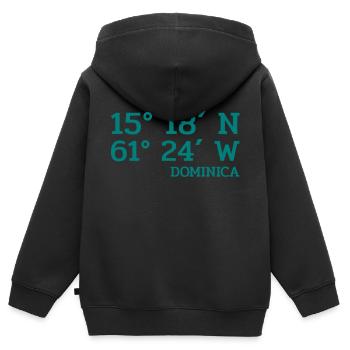 Coordonnées Dominique - Coordonnées - Caraïbes - Sweat Premium à capuche zippé enfant bio - noir - Dos - AI Model Kid Male (0cm)