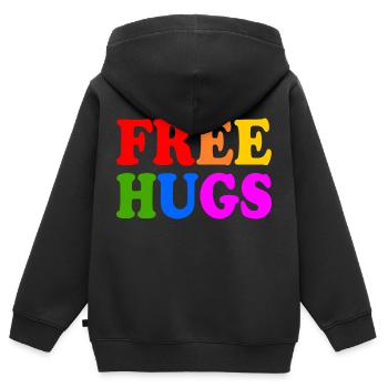 Free hugs - Sweat Premium à capuche zippé enfant bio - noir - Dos - AI Model Kid Male (0cm)
