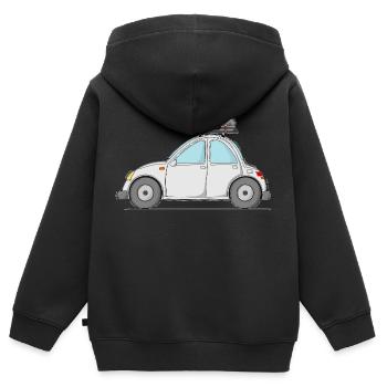 Voiture avec valise sur le toit en gris - Sweat Premium à capuche zippé enfant bio - noir - Dos - AI Model Kid Male (0cm)
