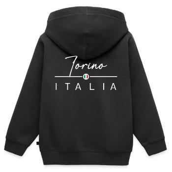 Italia - Torino - Turin - Italien - Italy - Kinder Premium Organic Zip Hoodie - Schwarz - Hinten - AI Model Kid Male (0cm)