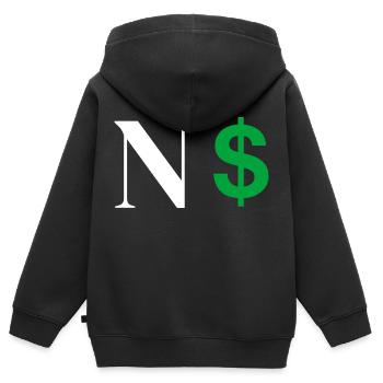 Lettre n dollar - Sweat Premium à capuche zippé enfant bio - noir - Dos - AI Model Kid Male (0cm)