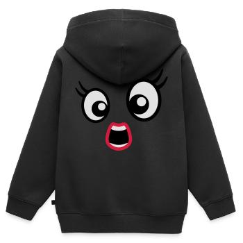 Effrayé Dessin Animé Visage Femme Femme - Sweat Premium à capuche zippé enfant bio - noir - Dos - AI Model Kid Male (0cm)