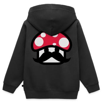 champignon avec moustache,dessin,jeux vidéo,drôle - Sweat Premium à capuche zippé enfant bio - noir - Dos - AI Model Kid Male (0cm)