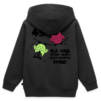 45. Geburtstag - Eulen "na und" - Kinder Premium Organic Zip Hoodie - Schwarz - Hinten - AI Model Kid Male (0cm)