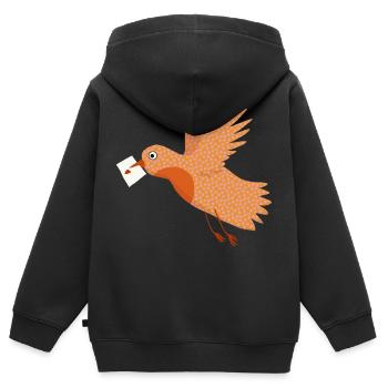 Vogel mit Brief - Kinder Premium Organic Zip Hoodie - Schwarz - Hinten - AI Model Kid Male (0cm)