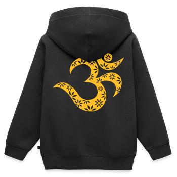 OM Mantra Symbol, Blumen, Muster, Aum, Buddhismus, - Kinder Premium Organic Zip Hoodie - Schwarz - Hinten - AI Model Kid Male (0cm)