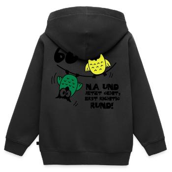 60. Geburtstag - Eulen - jetzt geht's rund - Kinder Premium Organic Zip Hoodie - Schwarz - Hinten - AI Model Kid Male (0cm)