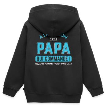papa qui commande - Sweat Premium à capuche zippé enfant bio - noir - Dos - AI Model Kid Male (0cm)