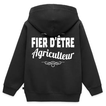 fier d'être agriculteur - Sweat Premium à capuche zippé enfant bio - noir - Dos - AI Model Kid Male (0cm)