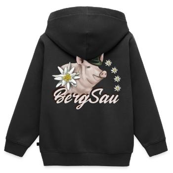 Bergsau Bergsteigen Klettern Schwein Edelweiß - Kinder Premium Organic Zip Hoodie - Schwarz - Hinten - AI Model Kid Male (0cm)