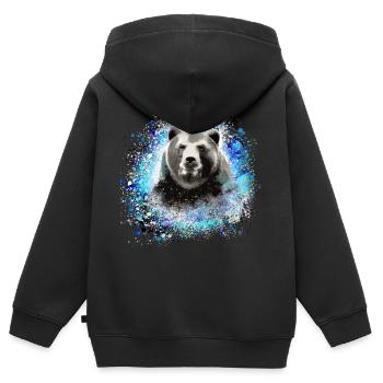 Ours, graffiti, bleu,peinture,bleu - Sweat Premium à capuche zippé enfant bio - noir - Dos - AI Model Kid Male (0cm)