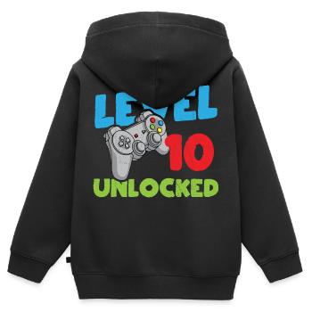 Niveau 10 Chemise 10 ans 10e chemise d’anniversaire - Sweat Premium à capuche zippé enfant bio - noir - Dos - AI Model Kid Male (0cm)