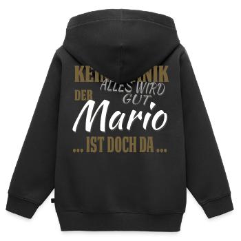 Mario - Keine Panik - lustiges Geschenk - Kinder Premium Organic Zip Hoodie - Schwarz - Hinten - AI Model Kid Male (0cm)