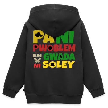 Pani pwoblem en Gwada ni soley - Sweat Premium à capuche zippé enfant bio - noir - Dos - AI Model Kid Male (0cm)