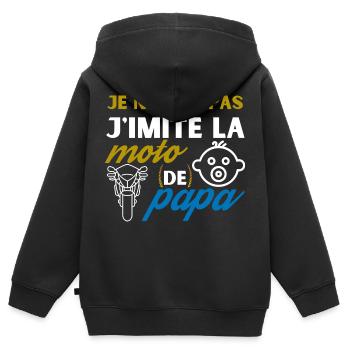 je ne crie pas j'imite la moto de papa - Sweat Premium à capuche zippé enfant bio - noir - Dos - AI Model Kid Male (0cm)