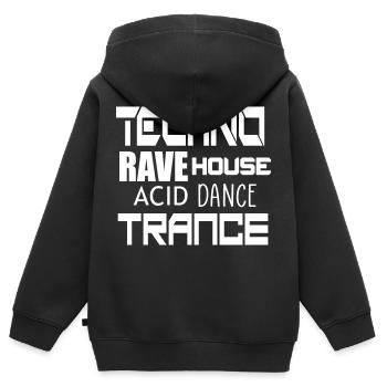 danse techno trance - Sweat Premium à capuche zippé enfant bio - noir - Dos - AI Model Kid Male (0cm)