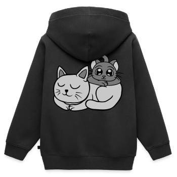Amis 2 chats l’un sur l’autre - Sweat Premium à capuche zippé enfant bio - noir - Dos - AI Model Kid Male (0cm)