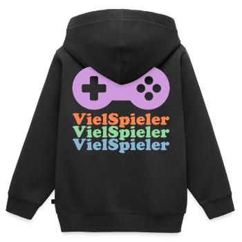 Viel Spieler - Kinder Premium Organic Zip Hoodie - Schwarz - Hinten - AI Model Kid Male (0cm)