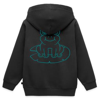 Seerose Seeblatt Frosch sitzt - Kinder Premium Organic Zip Hoodie - Schwarz - Hinten - AI Model Kid Male (0cm)