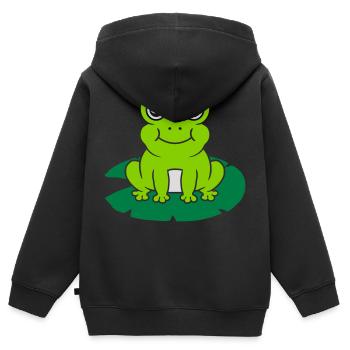 Niedlicher Frosch sitzt Seerose - Kinder Premium Organic Zip Hoodie - Schwarz - Hinten - AI Model Kid Male (0cm)