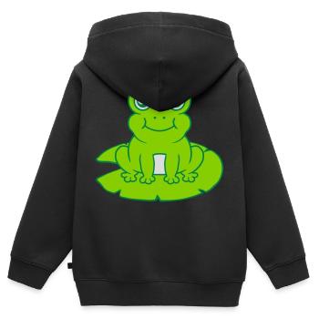 Frosch sitzt Seerose Seeblatt - Kinder Premium Organic Zip Hoodie - Schwarz - Hinten - AI Model Kid Male (0cm)