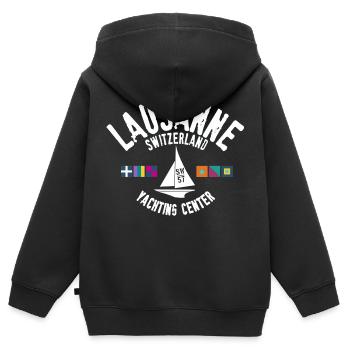 Lausanne Switzerland yacht center - Sweat Premium à capuche zippé enfant bio - noir - Dos - AI Model Kid Male (0cm)