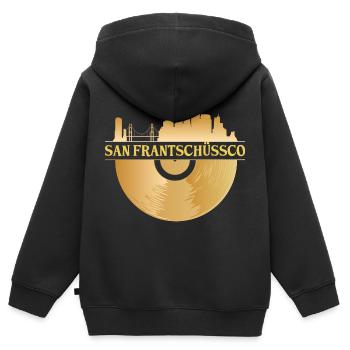 San Frantschüssco San Francisco Geschenk - Kinder Premium Organic Zip Hoodie - Schwarz - Hinten - AI Model Kid Male (0cm)