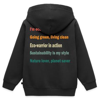 Je suis écologique. Amoureux de la nature. - Sweat Premium à capuche zippé enfant bio - noir - Dos - AI Model Kid Male (0cm)