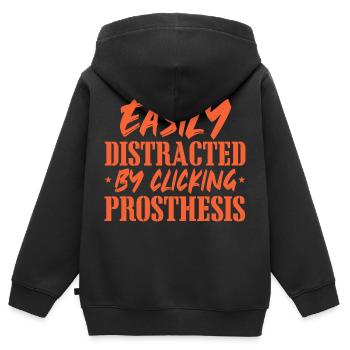 Easily Distracted By Clicking Prosthesis - - Kids Premium Organic Zip-up Hoodie - black - Back - AI Model Kid Male (0cm)