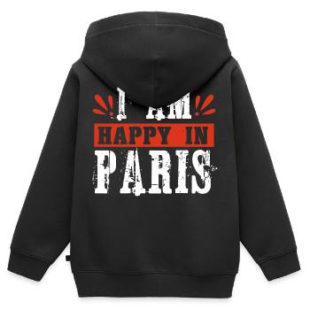 JE SUIS HEUREUX À PARIS - Sweat Premium à capuche zippé enfant bio - noir - Dos - AI Model Kid Male (0cm)
