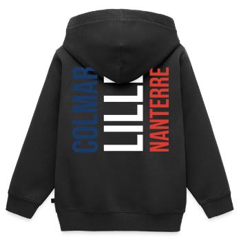 Pull français classique dans le style France - Sweat Premium à capuche zippé enfant bio - noir - Dos - AI Model Kid Male (0cm)