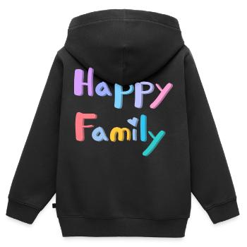 TEXTE DE FAMILLE HEUREUSE - Sweat Premium à capuche zippé enfant bio - noir - Dos - AI Model Kid Male (0cm)