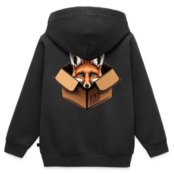 Renard dans une boîte - Sweat Premium à capuche zippé enfant bio - noir - Dos - AI Model Kid Male (0cm)