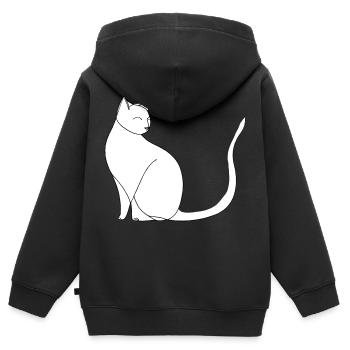 Art minimaliste au trait fin de chat sur fond blanc - Sweat Premium à capuche zippé enfant bio - noir - Dos - AI Model Kid Male (0cm)